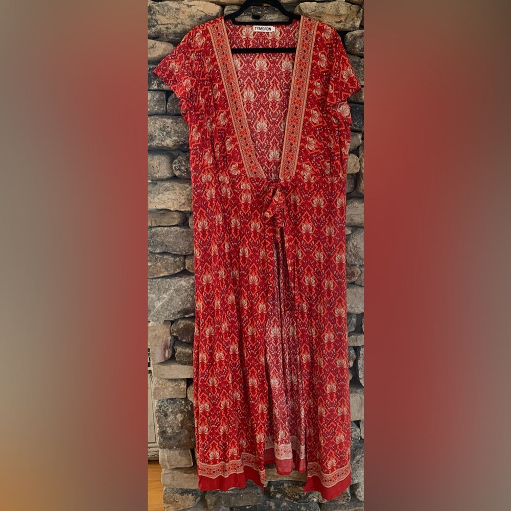 Red boho beach coverup dress NWT XL